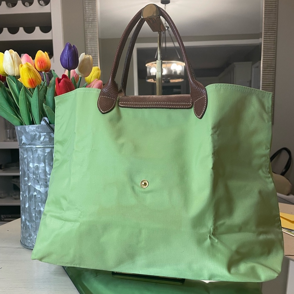 Longchamp Green and Brown Le Pliage Tote Bag Lightweight and Foldable - Picture 3 of 13